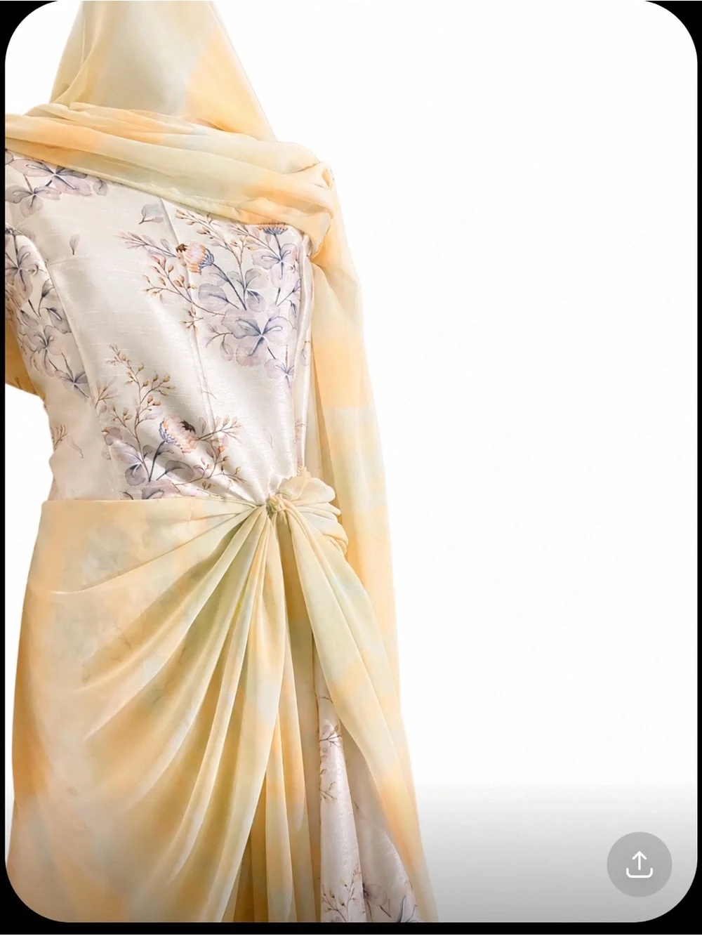 Elegant Floral Ivory and Pale Yellow Draped
Custom Made
Full length 162cm - Picture 3 of 4